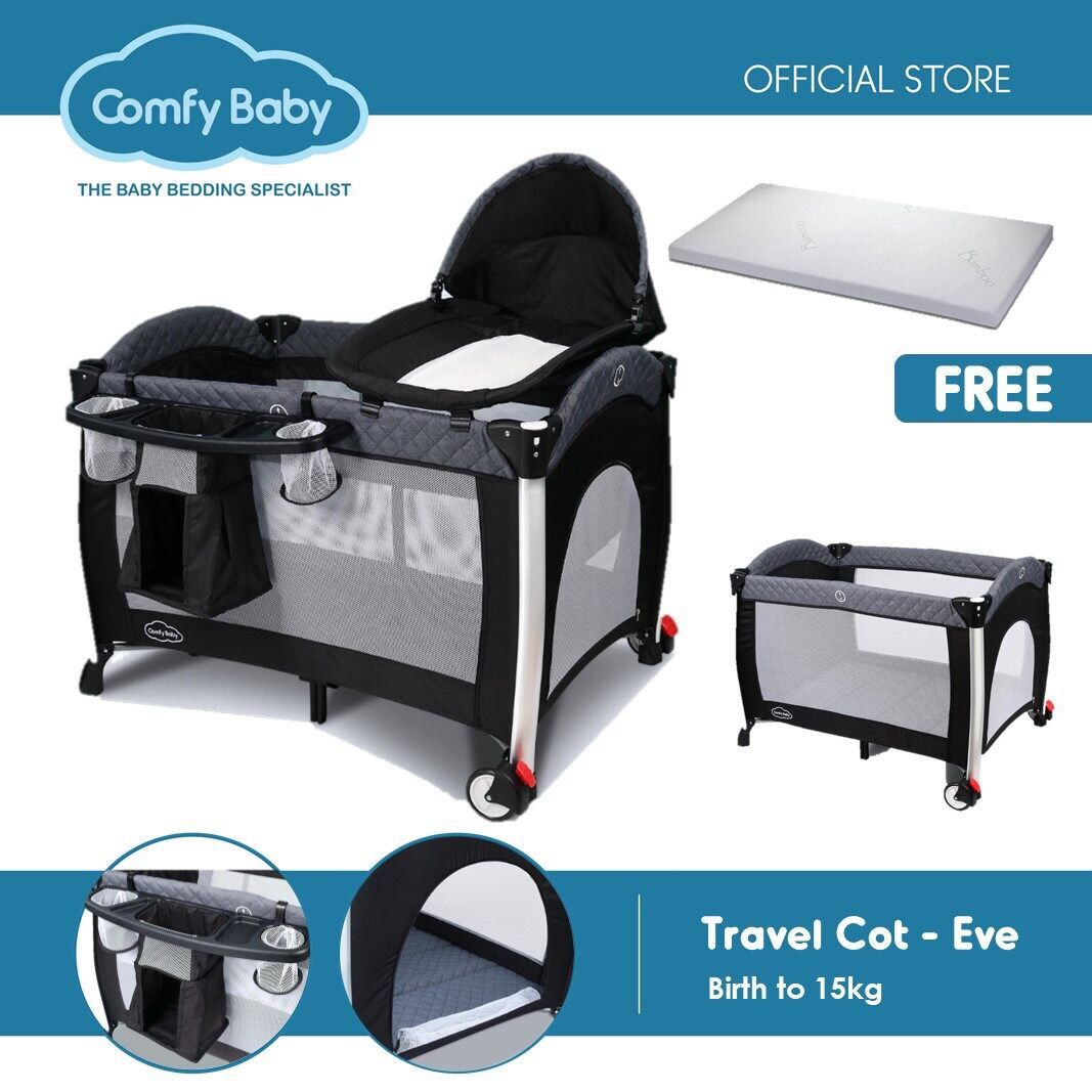 Baby cot + mattress + infant pad (Category: Cots & Cribs) located in Shah Alam. Submitted by shaunharith (Listing ID 1382984972, Image 1). Description: Includes: Mattress Cushion Base pad Diapers & bottle pocket Infant level bed Infant changing pad Travel bag Mosquito net Need to let go. Baby grew out of it 😆 .