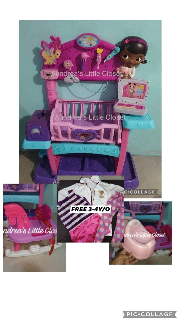 Big Doc McStuffins Nursery Playset with Free Doc Mc Costume (Category: Kids Toys) located in Cainta. Submitted by aundreaslittlecloset (Listing ID 1382996247, Image 1). Description: Preloved Doc McStuffins Nursery Playset. Good condition with working laptop (Bat Operated) Doll Rocking Horse and potty Trainer FREE Doc Mc costume Good condition. Usual signs of usage. FOR PICK UP ONLY LOCATION: Cainta Rizal.