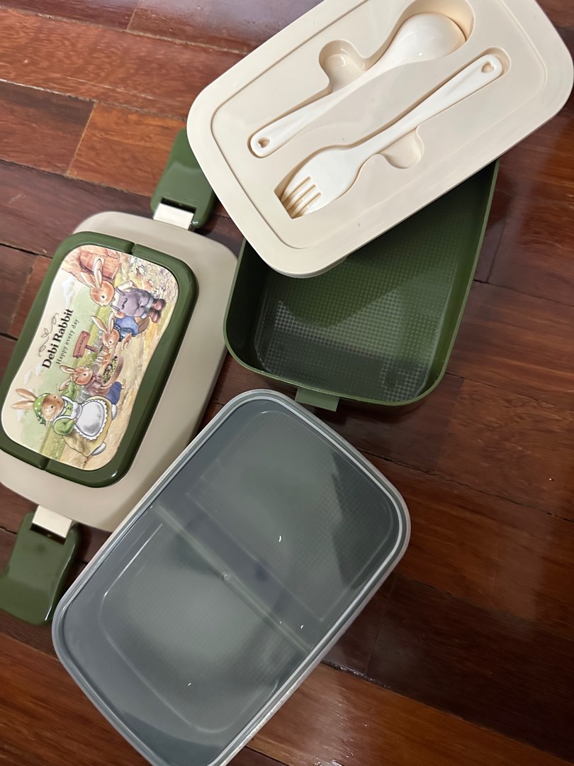 Debi Rabbit 2 layer Lunchbox with plastic utensil set, Furniture & Home ...