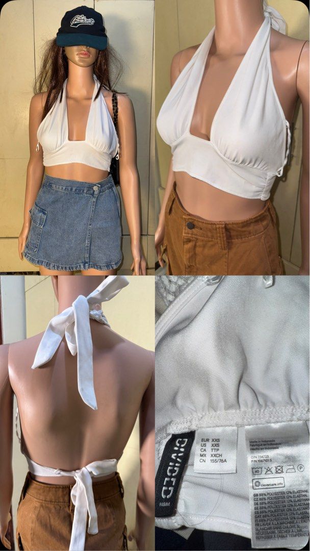 Divided by H&M Tie Top in white (Category: Blouses) located in Makati City. Submitted by gshopmycloset (Listing ID 1383037320, Image 2). Description: Divided by H&M tie top in white Used; stain requires washing XXS fits small ₱150 only.