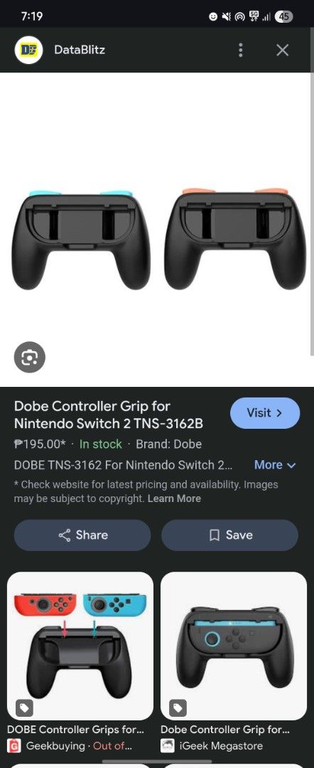 Dobe switch 2 controller grip (Category: Cases & Covers) located in Makati City. Submitted by rennforyourlife1234 (Listing ID 1382997168, Image 1). Description: sf sboukdered by buyer.