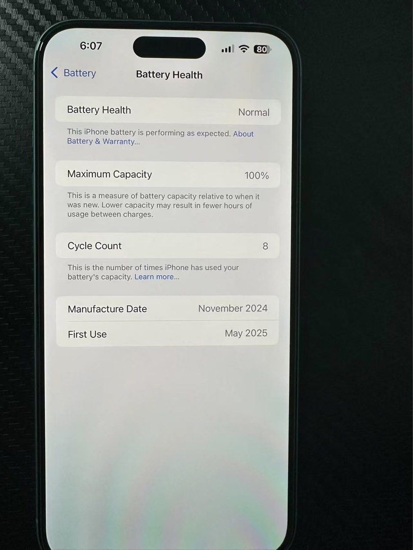 iPhone 16 plus (Category: iPhone Others) located in Singapore. Submitted by eighty80 (Listing ID 1382940086, Image 2). Description: Battery health at 100% with only 8 cycle counts. Manufactured in November 2024, first used in May 2025. Phone is in super quiet new condition. Teal color. Get crom friends gift, no more negotiate. With out phone box..