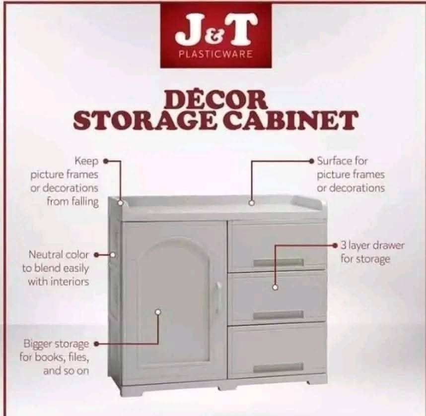 J&T Decor Storage Cabinet (Category: Storage Boxes & Baskets) located in Manila. Submitted by onlineshoppersph (Listing ID 1383036610, Image 1). Description: J&t DECOR CABINET ORGANIZER EASY TO CLEAN **color: GRAY **dimension : L=80cm W=33cm H=71.5cm. I highly recommend to you this JNT product authentic and durable Size Lx80cm Wx33cm Hx70cm Perfect ang aming DECOR STORAGE CABINET for your additional organizer sa iyong kwarto! Cash On Deliver - Me