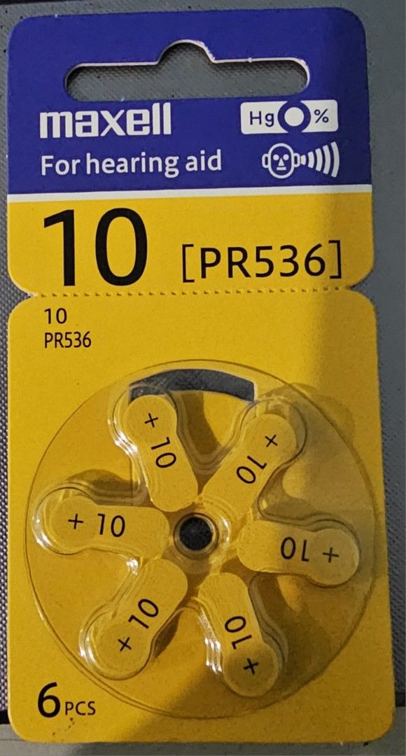 Maxell PR536 battery (Category: Medical Supplies & Tools) located in Manila. Submitted by celticslegend33 (Listing ID 1382894412, Image 1). Description: Brand new. Commonly used in hearing aids. Zinc-air button battery, size 10 model Nominal Voltage 1.45v 5.8mm diameter x 3.6mm height Made in Germany Pick up: J. Ruiz LRT2 SM Mezza or Sta. Mesa.