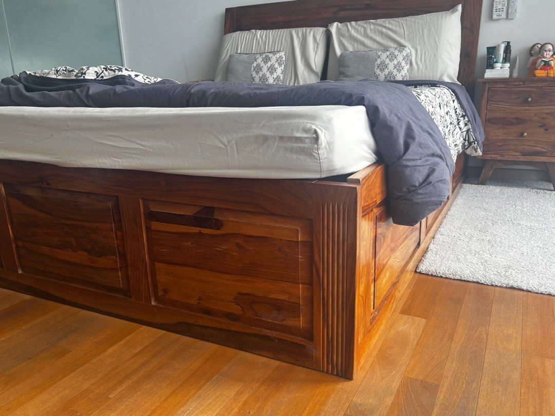 Solid Sheesham Wood Bed Frame with Storage65075081718914111