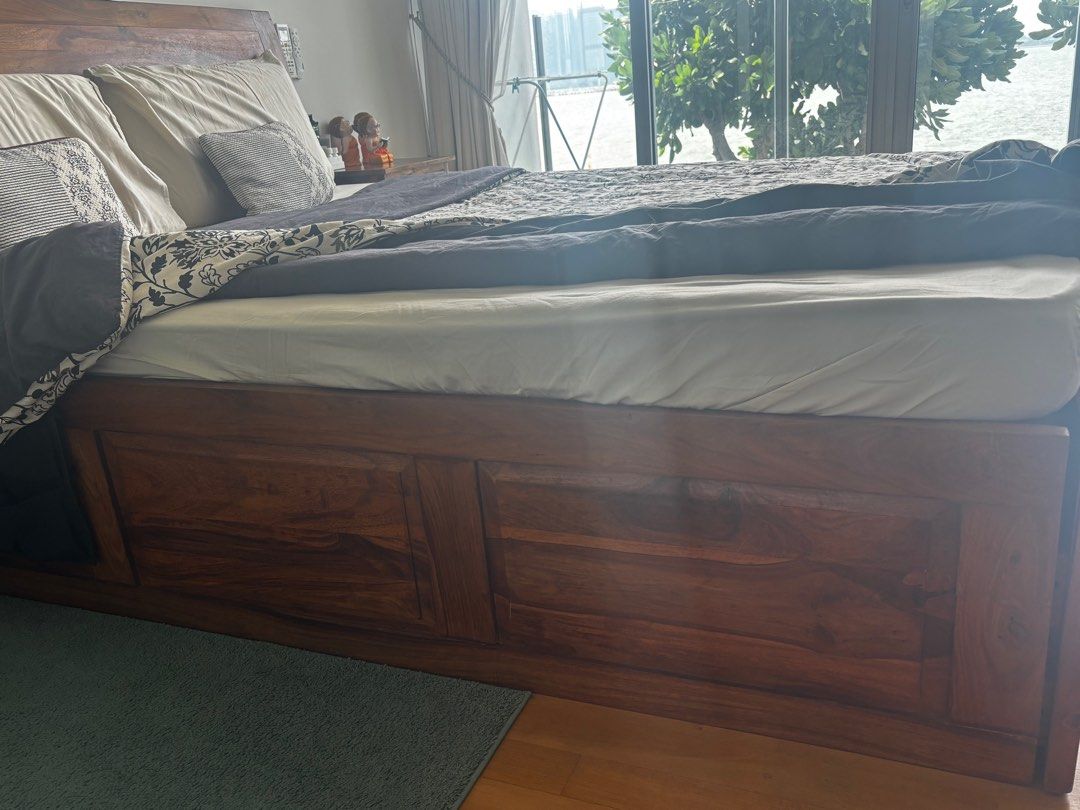 Solid Sheesham Wood Bed Frame with Storage65075081718914112