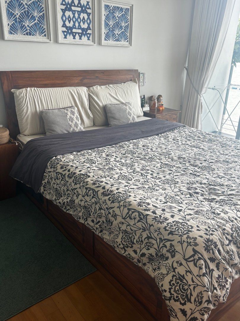Solid Sheesham Wood Bed Frame with Storage