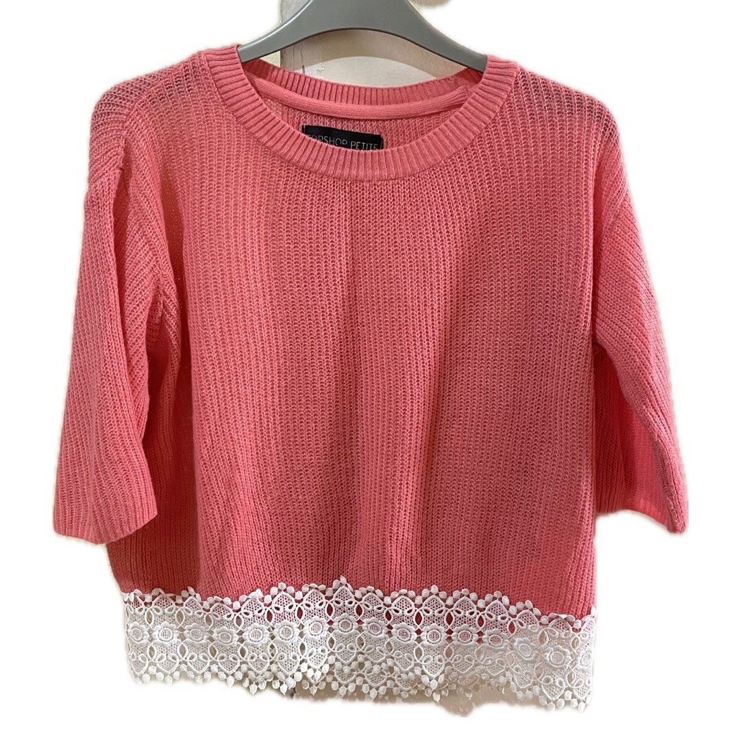 Topshop Knit Top (Category: Blouses) located in Quezon City. Submitted by savespaces (Listing ID 1382939594, Image 2). Description: Topshop Pink Knit Shirt w White Embroidery • size 2 (fits small-medium) • lightly used but no flaws • bought from topshop robinsons magnolia years ago • can send more when worn thru chat rfs: too many clothes!.