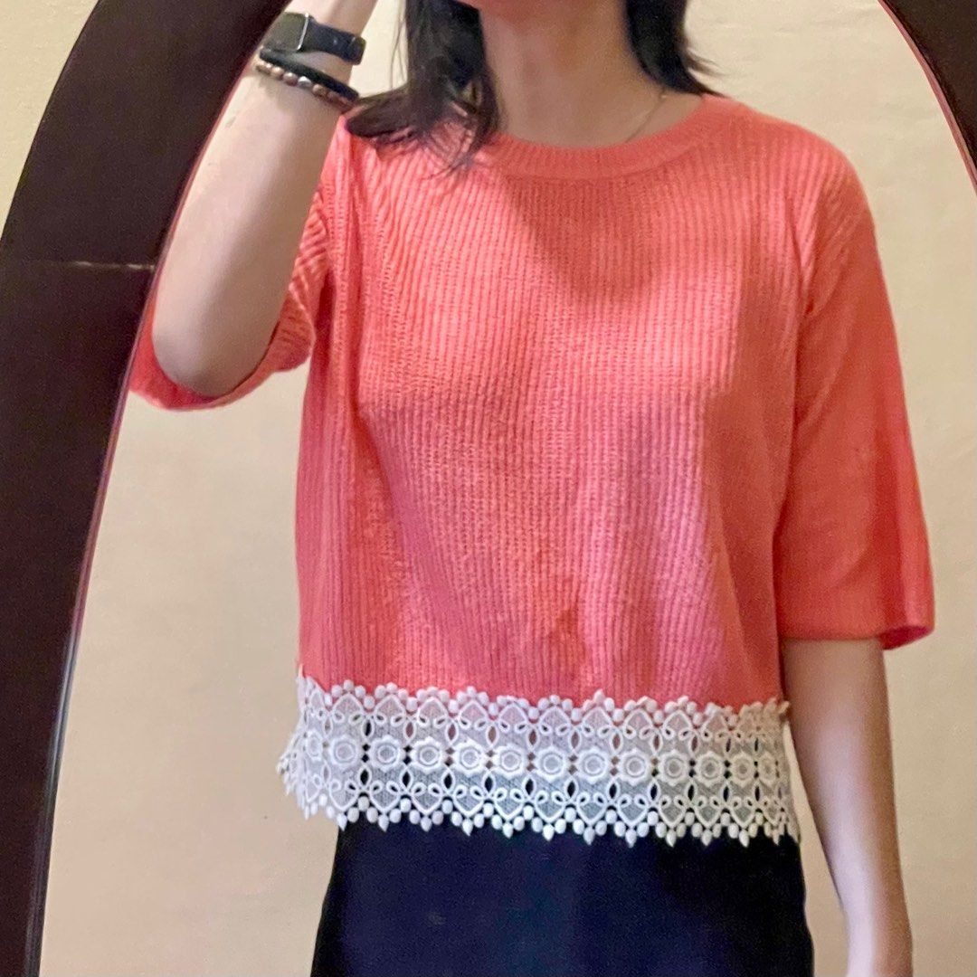 Topshop Knit Top (Category: Blouses) located in Quezon City. Submitted by savespaces (Listing ID 1382939594, Image 1). Description: Topshop Pink Knit Shirt w White Embroidery • size 2 (fits small-medium) • lightly used but no flaws • bought from topshop robinsons magnolia years ago • can send more when worn thru chat rfs: too many clothes!.