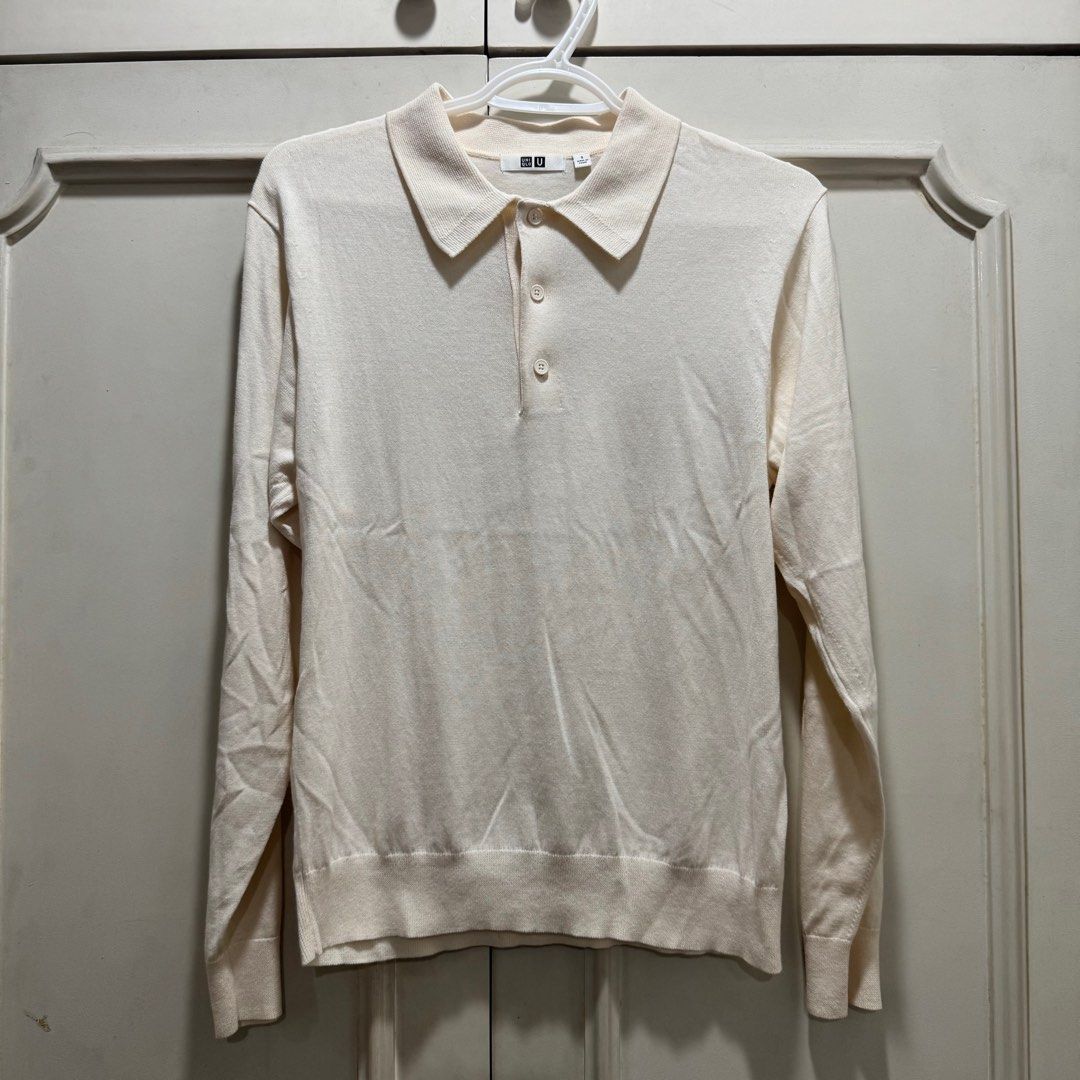 UNIQLO Knit Longsleeve Polo (Category: Tshirts & Polo Shirts ) located in Manila. Submitted by bennythrift (Listing ID 1383001364, Image 1). Description: Uniqlo Knit Longsleeve Polo (Beige) - Authentic - Worn once - No major blemishes Dimensions (Inches) Size: Small Shoulder: 17 Sleeve: 23.5 Chest: 15.5 Length: 24 Hem: 14.