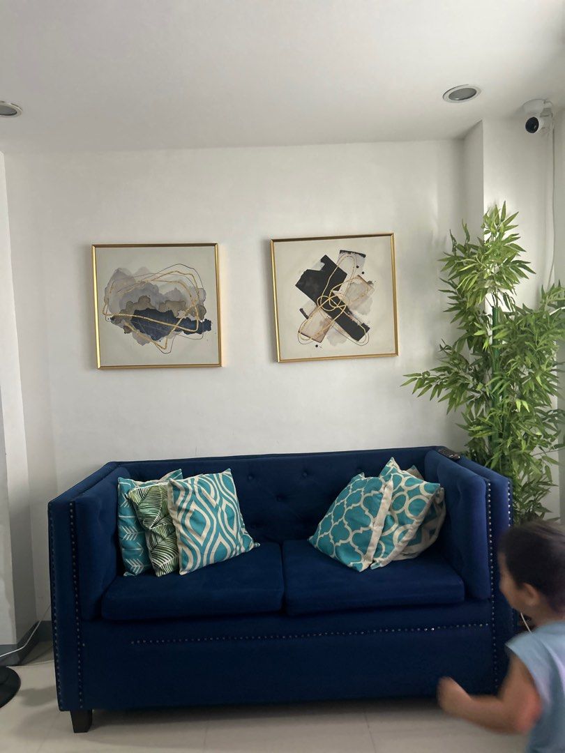 2 pc Velvet Royal Blue Studded Tufted Sofa Set (Category: Sofas) located in San Juan City. Submitted by j_mcl (Listing ID 1383124501, Image 2). Description: 2pcs set already Flaw Missing studs pde niyo palagyan yun lanv ang flaw. Other than that okay pa siya. Kaka deep clean lang nung isa, yung isa nakastock lang sa office so no ones using it. Pm if interested. Loc: QC.