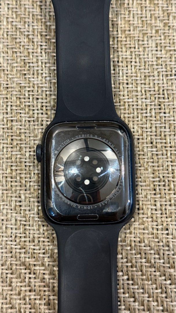 Apple Watch Series 9 GPS (Category: Wearables & Smart Watches) located in Makati City. Submitted by raphcamero (Listing ID 1383228703, Image 3). Description: Apple Watch Series 9 GPS Color: Midnight Aluminum Size: 45mm Battery Health: 96% Band: Midnight SportBand size M/L Price: 16500 Complete with Box Charging cable Issue: Minimal scratches Meetups: Glorietta/SM Makati/Mall of Asia Delivery: Shouldered by the buyer .