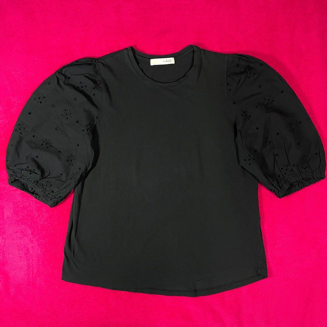 AtG Black Embroidered Eyelet Puff Sleeve Blouse (Category: Blouses) located in Davao. Submitted by ourlovedthing (Listing ID 1383220749, Image 1). Description: Nice design! Fits Sizes: XXS to L; see photos for measurements Condition: 10/10 (no flaws & in great condition) Please manage your expectations as this is a preloved item. What you see is what you get. Flaws are stated, otherwise the item is in great condition. *Color may vary due to light