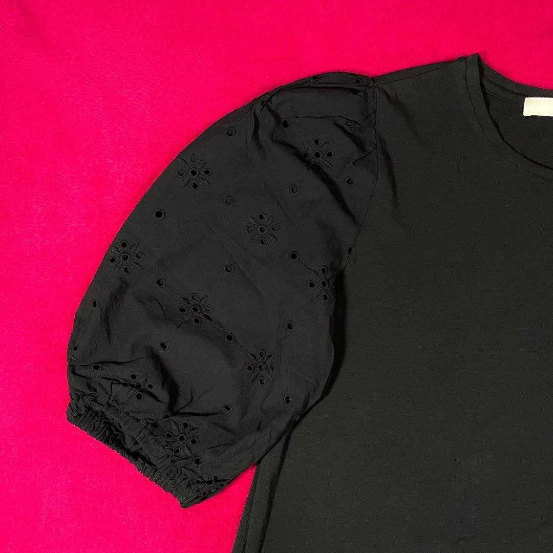 AtG Black Embroidered Eyelet Puff Sleeve Blouse (Category: Blouses) located in Davao. Submitted by ourlovedthing (Listing ID 1383220749, Image 3). Description: Nice design! Fits Sizes: XXS to L; see photos for measurements Condition: 10/10 (no flaws & in great condition) Please manage your expectations as this is a preloved item. What you see is what you get. Flaws are stated, otherwise the item is in great condition. *Color may vary due to light