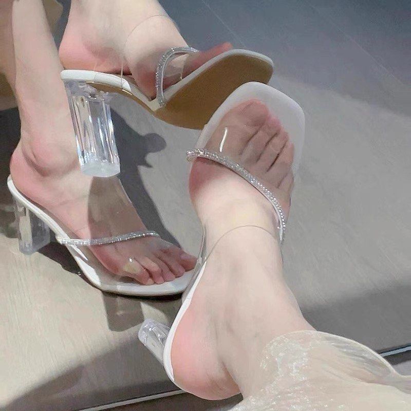 Clear Strap Heels with Rhinestones (Category: Heels) located in Singapore. Submitted by peachtarts (Listing ID 1383161639, Image 2). Description: BRAND NEW!!! i bought the wrong size😭 pls clear it for me!!! size 35!!! .