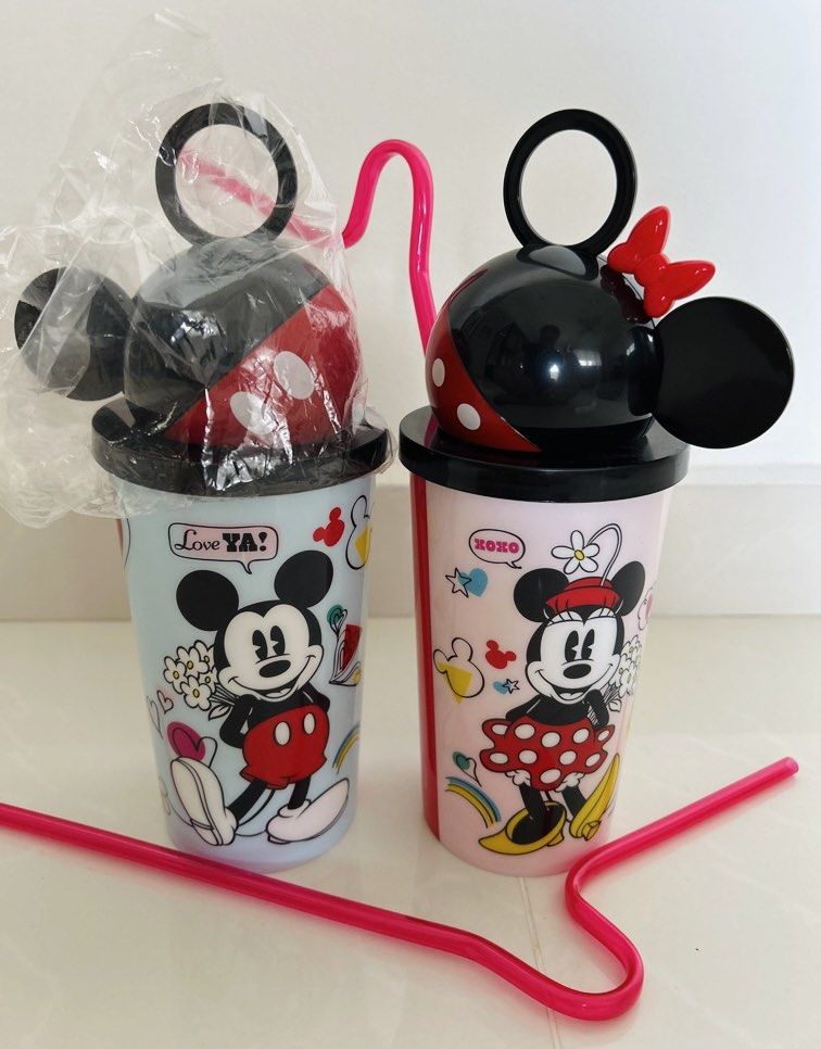 Brand New Disney Mickey Mouse & Minnie Mouse Tumblers Cup with Straws