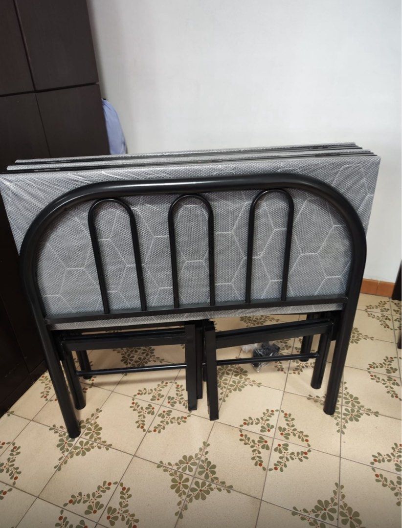Foldable Single Bed Frame with Mattress