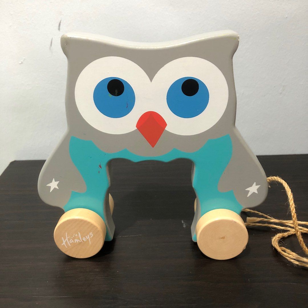 Hamleys Owl Pull Along (Category: Infant Playtime) located in Imus. Submitted by dyelinn (Listing ID 1383223209, Image 2). Description: Flaws: Minimal scratches, wood chip on one wheel, jute/abaca string.