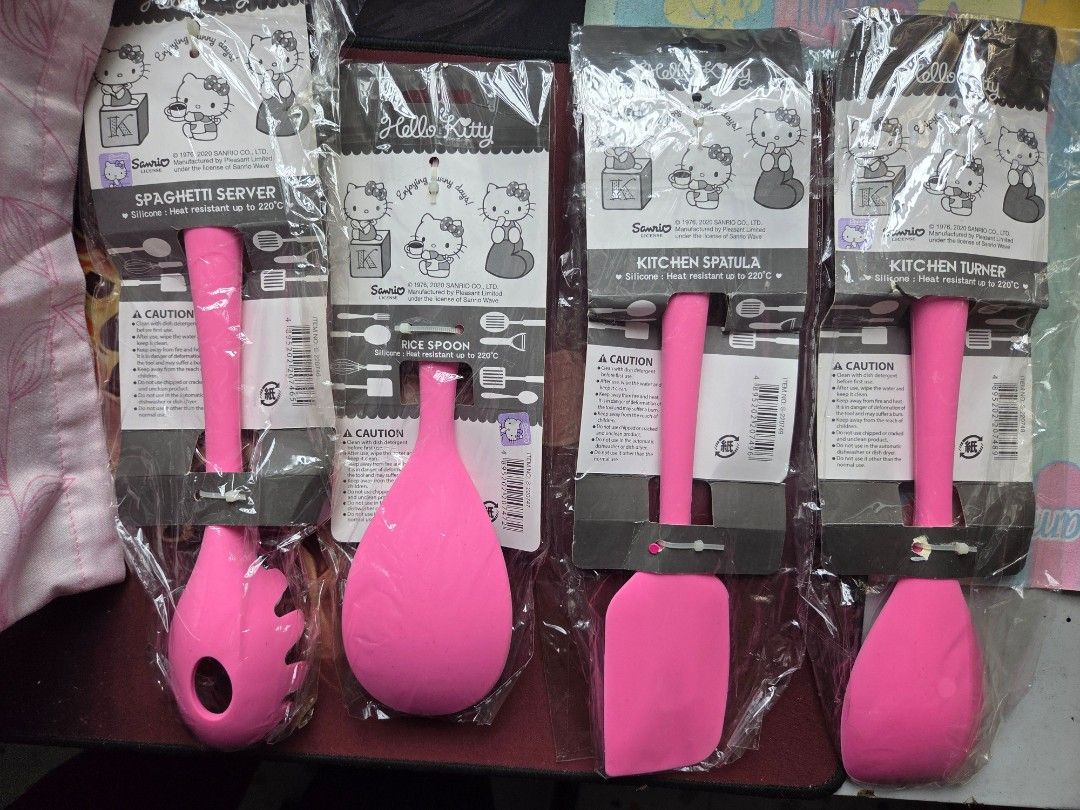 Hello Kitty Silicon Kitchenware Utensils (Category: Cookware & Accessories) located in Quezon City. Submitted by littlecerberusshop (Listing ID 1383118046, Image 2). Description: 350 EACH. FINAL PRICE AS LISTED NA PO. Items are as seen on photos po. Available: - Spaghetti Server - Rice Spoon - Kitchen Spatula - Kitchen Turner Delivery fees care of buyer..