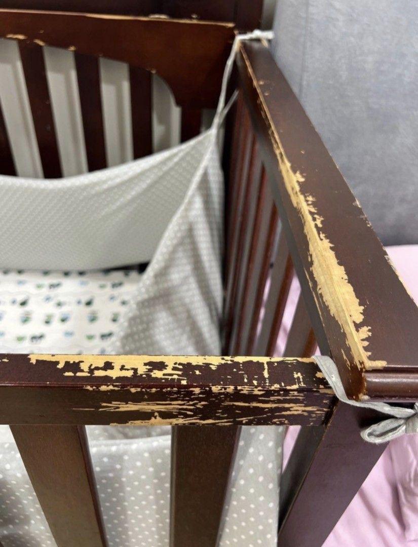 High Quality Baby Cot with Mattress (Category: Cots & Cribs) located in Kuala Lumpur. Submitted by danilo5753 (Listing ID 1383196836, Image 2). Description: Imported Solid Wood Baby Cot. + Free mattress (worth Rm150) + Got some paint chip on the wood, you can repaint. + Other than paint chip, condition is Solid well!.