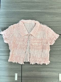 Lily brown 薄紗褶飾短袖上衣 休閒短上衣襯衫64236714329475110