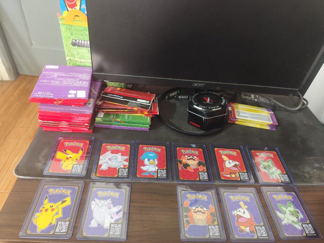 Mcdo Pokemon cards 2023 and 2025 (Category: Raw Singles) located in Caloocan City. Submitted by nico.annang (Listing ID 1383183377, Image 2). Description: Selling my pokemon cards. - 2023 complete set 15 pcs = 1k - 2025 complete set 15 pcs = 1k Both with acrylic na. Also selling other pokemon stuffs. 2023 coin flip, 2023 boxes, 2023 qr card with acrylic and 2025 boxes with used and unused stickers complete = 1k or take all for 2500. less 500 na f