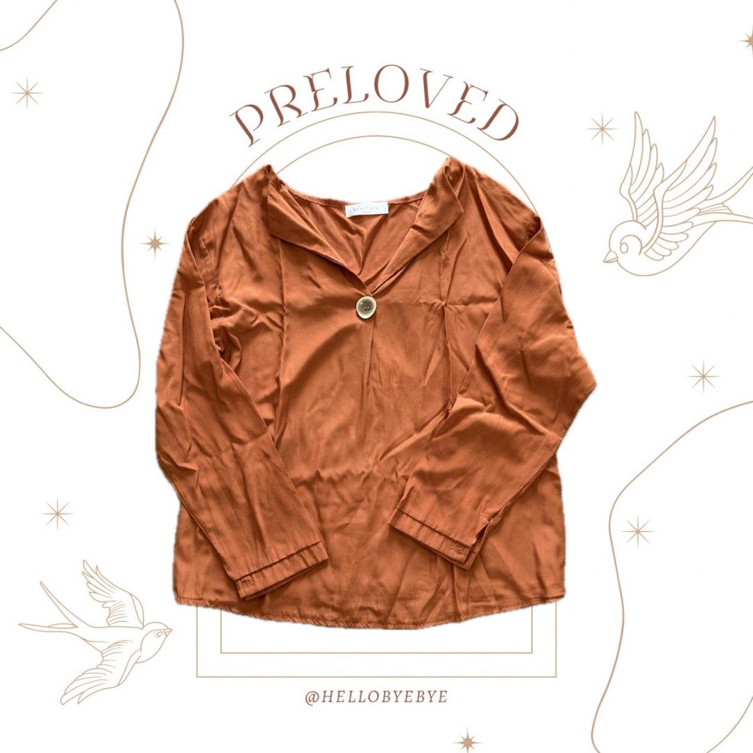 Orange Blouse (Category: Blouses) located in Kuala Lumpur. Submitted by zhiyaoooo (Listing ID 1383172252, Image 1). Description: ✨Orange Blouse✨ - Price excludes postage. - Free size. - Shoulder 47cm, Chest 94cm, Waist 100cm, Length 60cm.