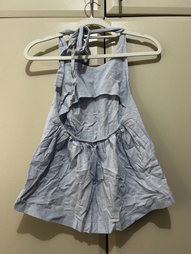 Powder Blue Linen Halter Top (with back garter) (Category: Others Tops) located in Taguig. Submitted by declutteringbyjulia (Listing ID 1383074557, Image 1). Description: Powder blue/periwinkle halter top, no sweats visible, .