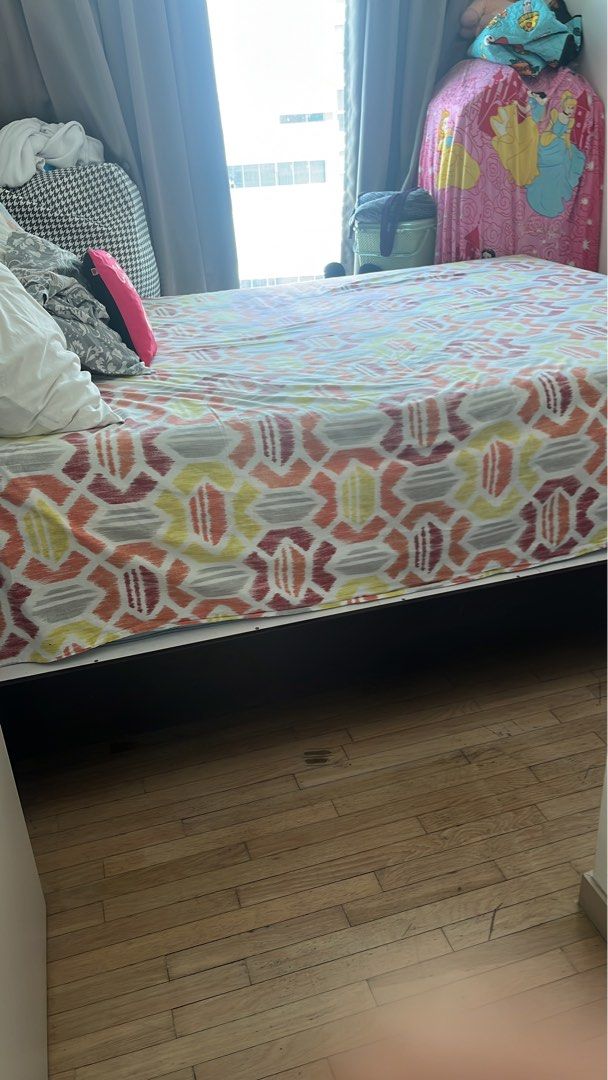 Queen Size Bed Frame with Colorful Bedding