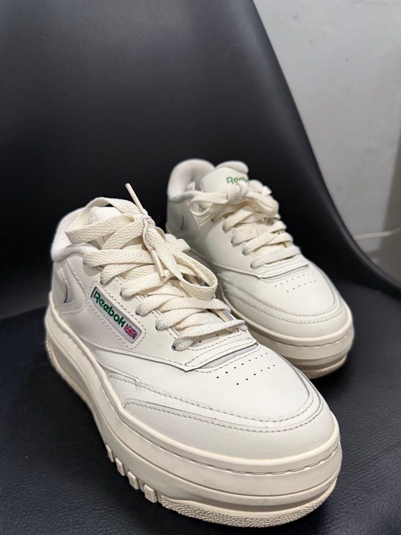 Reebok Club C Platform Sneakers (Category: Sneakers) located in Cebu City. Submitted by nkzone (Listing ID 1383163268, Image 1). Description: Reebok Club C Extra Women US Size 5.5 UK 3 EU 5.5 22.5 cm length Used once during Taiwan trip With box :).