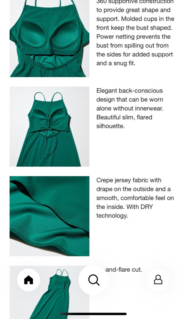 Uniqlo Crepe Jersey Bra Camisole Dress Black, Women's Fashion