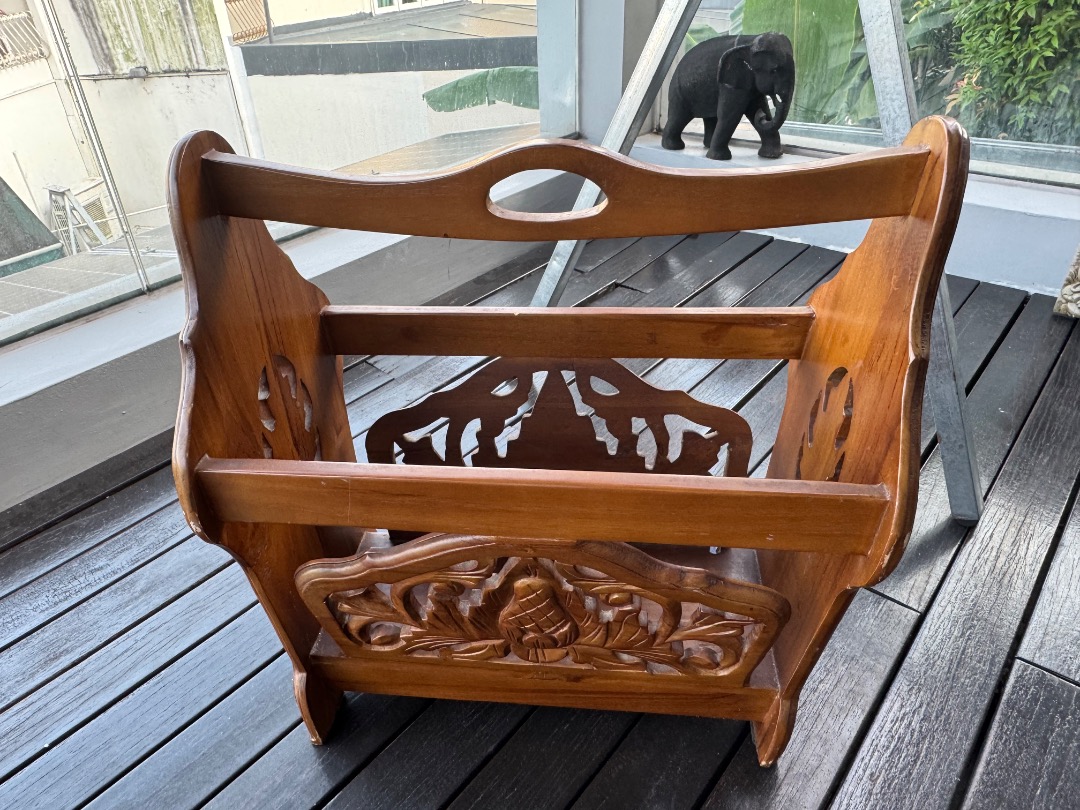 Vintage Wooden Magazine Rack with Carved Details, Furniture & Home ...