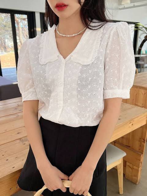 White Embroidered Eyelet Collar Puff Sleeve Blouse (Category: Blouses) located in Davao. Submitted by ourlovedthing (Listing ID 1383219743, Image 2). Description: Nice fit! Fits Sizes: XXS to M; see photos for measurements Condition: 10/10 (no flaws & in great condition) Please manage your expectations as this is a preloved item. What you see is what you get. Flaws are stated, otherwise the item is in great condition. *Color may vary due to light