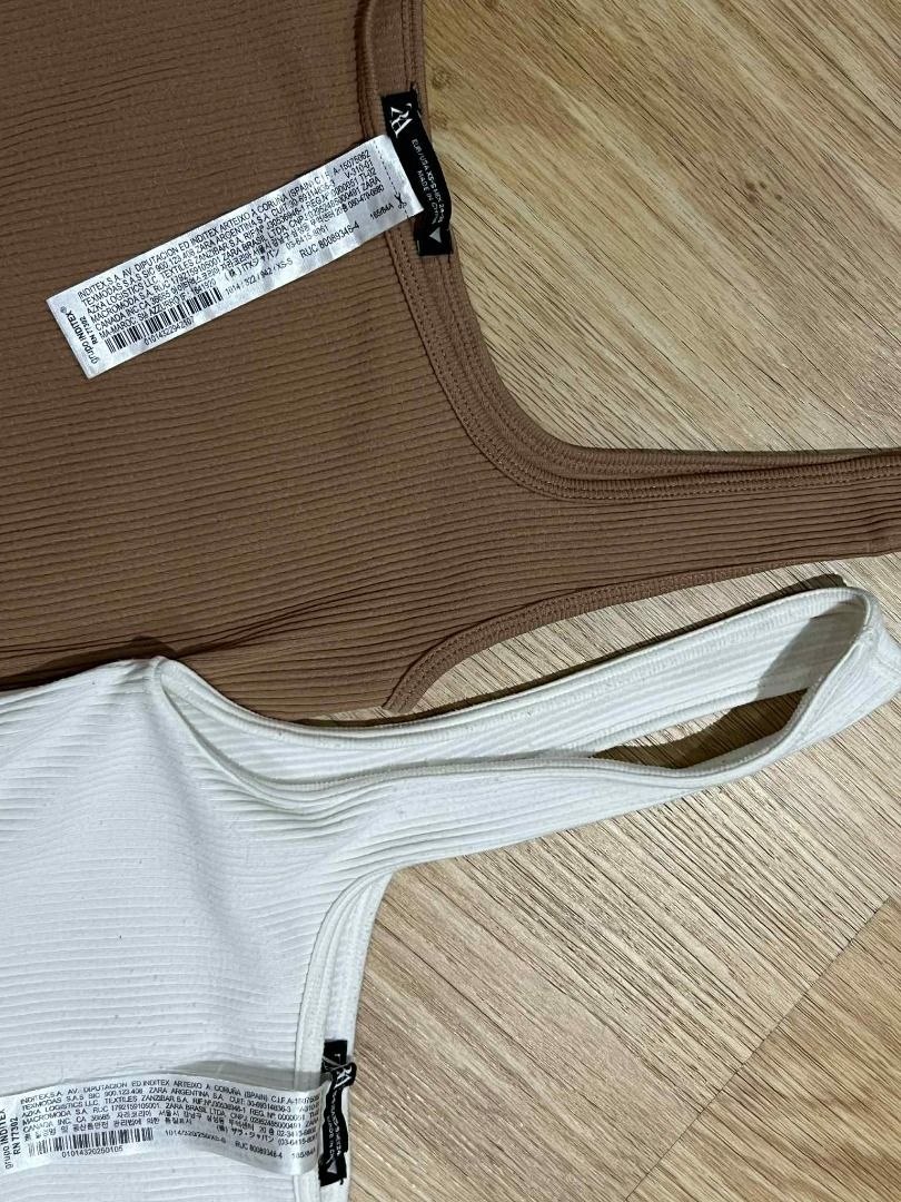 Zara Brown and White Bundle Ribbed Tank Tops (Category: Blouses) located in San Juan City. Submitted by ctyaps (Listing ID 1383232594, Image 2). Description: 800 for both.