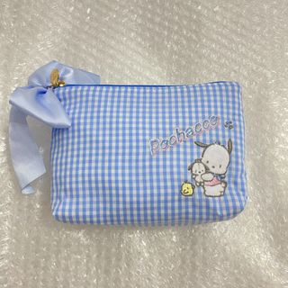 日本 Maison de FLEUR x SANRIO POCHACCO PC狗 藍白色格紋帆布 收納袋64183793281667110