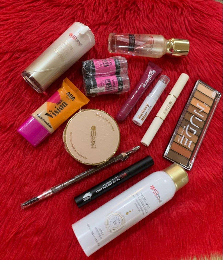 Assorted Set #4 (Category: Makeup) located in Quezon City. Submitted by jaianaapura (Listing ID 1383315333, Image 3). Description: All authentic and brandnew Aoa eyeshadow palette Aoa foundation Aoa lip glazed Aoa buttery blur lipstick Maybelline blush stick Shawill primer Shawill mascara Shawill concealer and highlighter Shawill porcelain powder Shawill eyebrow pen Locatin: Project 4 cubao qc .