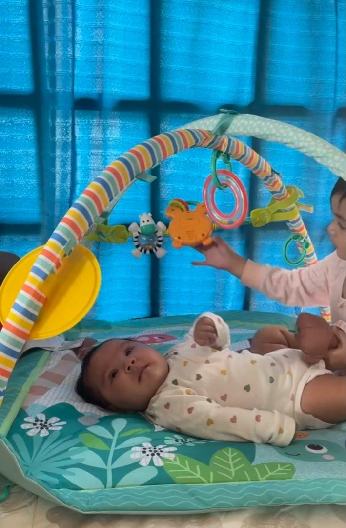 Bright Starts Baby Activity Gym (Category: Infant Playtime) located in Manila. Submitted by queensellsstuff (Listing ID 1383439479, Image 2). Description: - Arches are complete and functional but need cleaning. - Missing some toy attachments (only monkey and mirror are included) Original price is ₱2.5k.