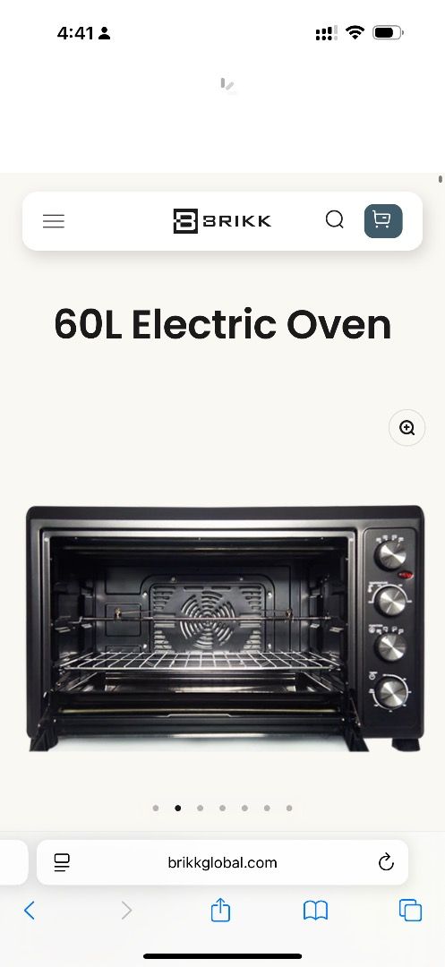 Brikk 60L convection oven (Category: Ovens & Toasters) located in Caloocan City. Submitted by jengisider85915 (Listing ID 1383362396, Image 1). Description: Electric oven with rotisserie & convection function lamp Double glass door First knob: Rotisserie & Convection Second knob: 100-230°C adjustable temperature Third knob: 4 stages switch heating selector – Off – Upper heating – Lower heating – Upper & Lower heating Fourth knob: 120 min timer Ca