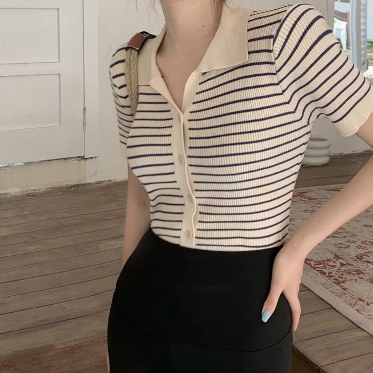 Button-up Stripe Polo Neck Knitted Top (Category: Others Tops) located in Guagua. Submitted by prefted (Listing ID 1383441741, Image 1). Description: ❗️ RUSH SALE ❗️.