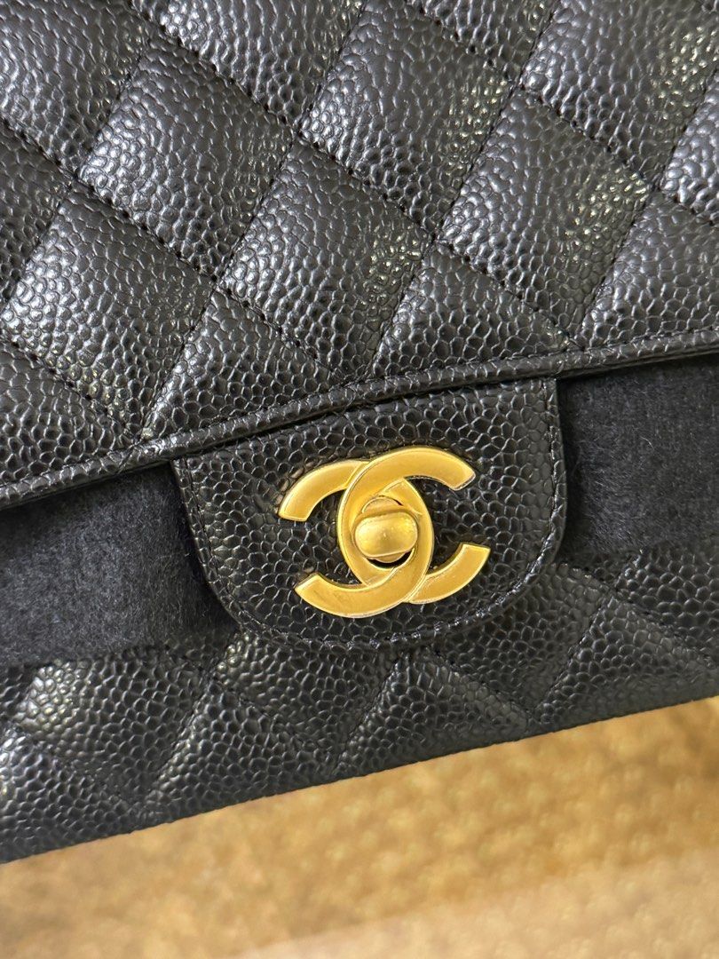 Chanel Classic Flap Medium (Category: Luxury Bags & Wallets) located in Makati City. Submitted by bbll23 (Listing ID 1383270870, Image 2). Description: Chanel Classic Flap Caviar Gold Hardware (Medium) - used only once - purchased 2023 in Korea - still has protective stickers on - microchipped.
