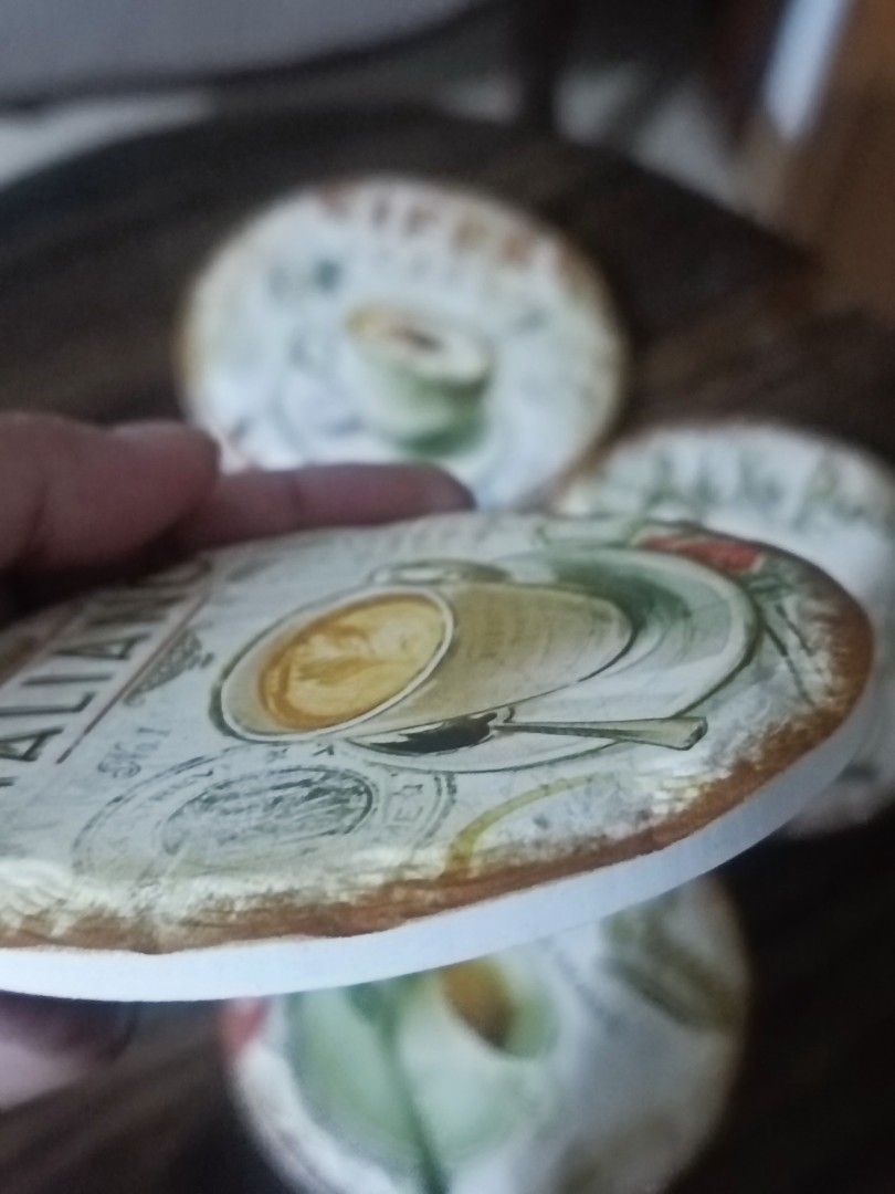 Coffee Ceramic Coasters (4 pieces) (Category: Coffee & Tea Tableware) located in Angeles City. Submitted by archers78 (Listing ID 1383346710, Image 3). Description: Ceramic x Cork Coaster set 📍 Location: Angeles Pampanga 👉 Pick-up or Delivery only 🚚 Shipping: via JnT (Buyer's expense) 💸 MOP: GCash/Bank Transfer/Cash(pick-up).
