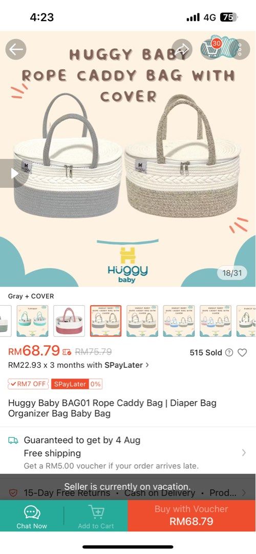 Diapers Hospital Baby Bag (Category: Diaper Bags & Wetbags) located in Kuala Lumpur. Submitted by athiraismail (Listing ID 1383355466, Image 3). Description: Tak guna dah. Nk clear out barang2 baby. Still good.