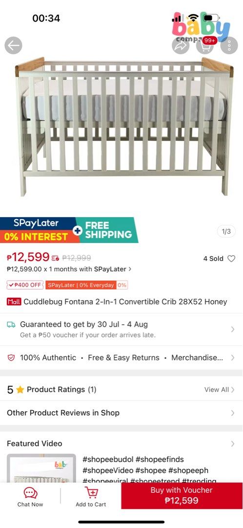 Fontana Convertible Crib (Category: Cots & Cribs) located in Binan City. Submitted by xx.garagesale (Listing ID 1383464891, Image 1). Description: Selling our Fontana Convertible Crib. Never been used, binuo lang namin during nesting 😅 Someone gifted us a bassinet kaya di nagamit. No issues other than box is already disposed na. Selling for 10k only Cavite-based DM me!.