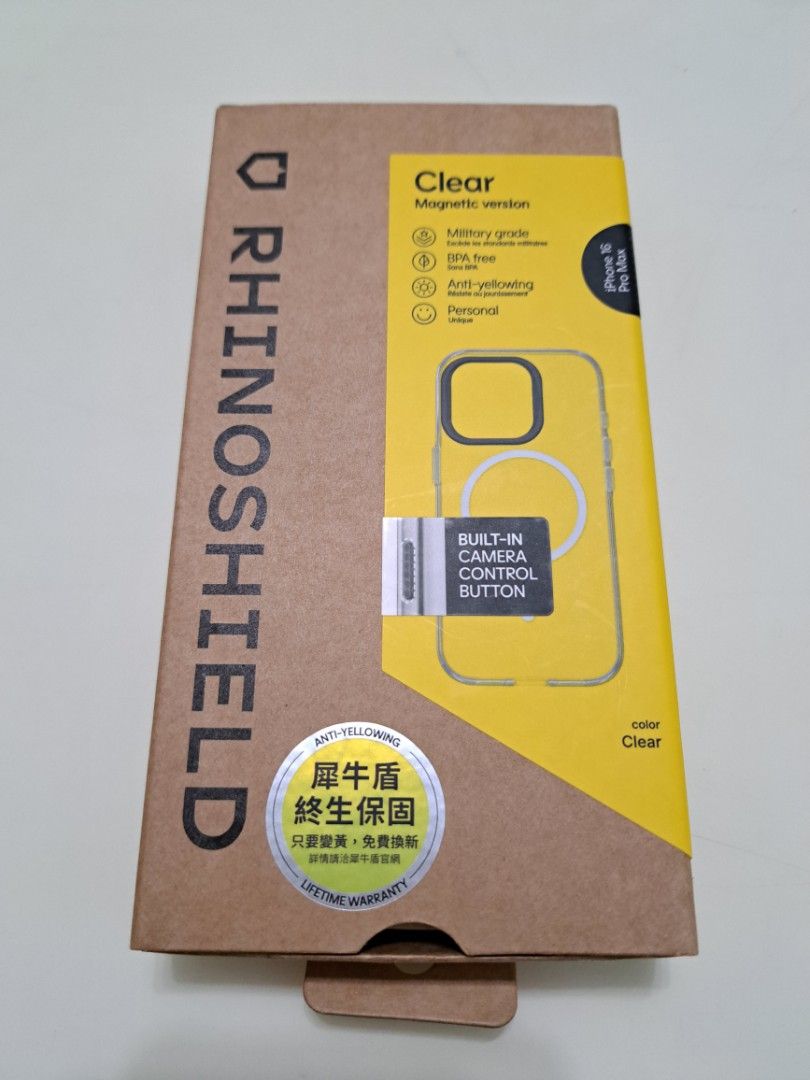 由 meimei12891668 (刊登 ID 1383275499，圖片 1) 提交，位於 新北市 (New Taipei) 的 犀牛盾iphone16 pro Max clear case (Magsafe 兼容＆相機按鈕）-透明殼 (類別：手機套及手機殻)，說明：弟弟託售，全新品。