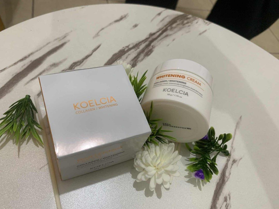 KOELCIA Whitening Collagen Cream (Category: Face Care) located in Mandaluyong City. Submitted by alyet (Listing ID 1383292111, Image 1). Description: Koelcia Collagen Whitening Cream is a skincare product that claims to brighten the complexion, even out skin tone, and reduce the appearance of fine lines and wrinkles. The cream is formulated with collagen, niacinamide, adenosine, and other nourishing ingredients that help to improve the overall he