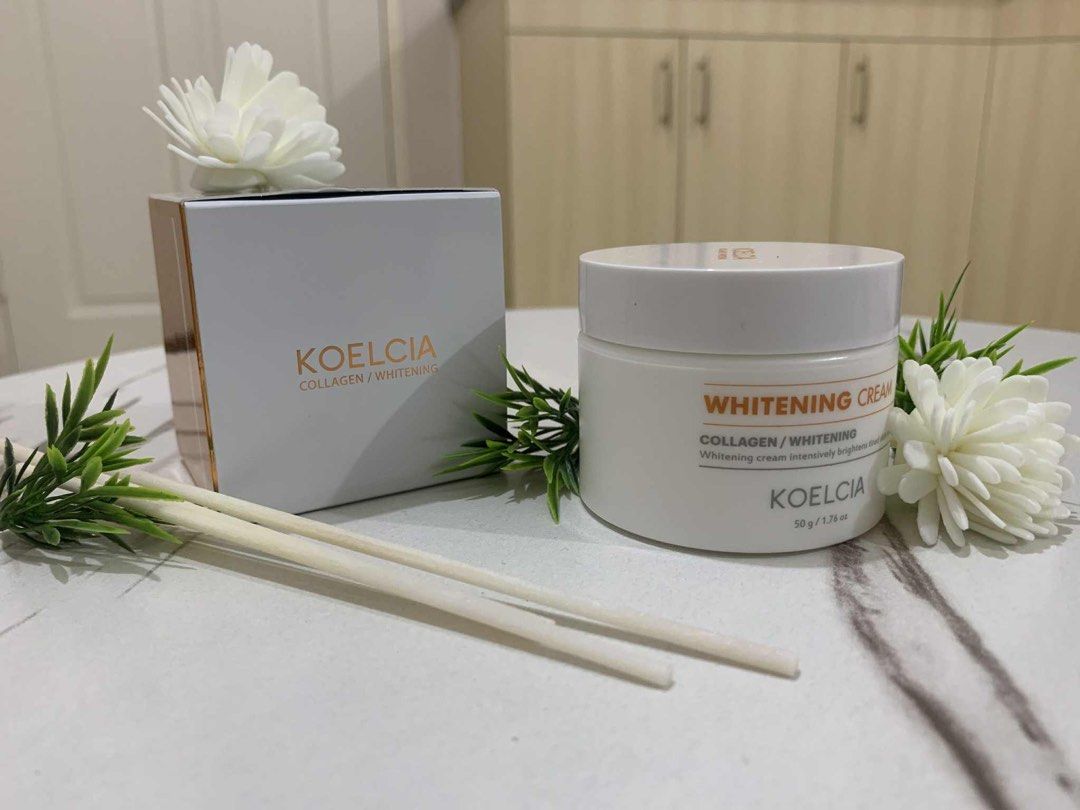 KOELCIA Whitening Collagen Cream (Category: Face Care) located in Mandaluyong City. Submitted by alyet (Listing ID 1383292111, Image 2). Description: Koelcia Collagen Whitening Cream is a skincare product that claims to brighten the complexion, even out skin tone, and reduce the appearance of fine lines and wrinkles. The cream is formulated with collagen, niacinamide, adenosine, and other nourishing ingredients that help to improve the overall he