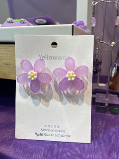 韓國kr全新紫色透明花花耳環64218662037891110