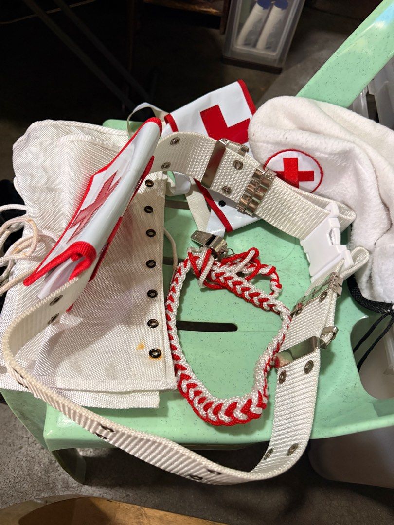 Medic ROTC essentials (Category: Other Sports Equipment and Supplies) located in Manila. Submitted by babybulilit (Listing ID 1383360857, Image 2). Description: as is as is 1. combat shoes size 10- needs cleaning, used but not abused 2. medic beret 3. whistle 4. medic armband 5. first aid pouch 6. medic lanyard 7. whistle 8.pistol belt 9. white leggings and white shoe laces loc: sampaloc manila.