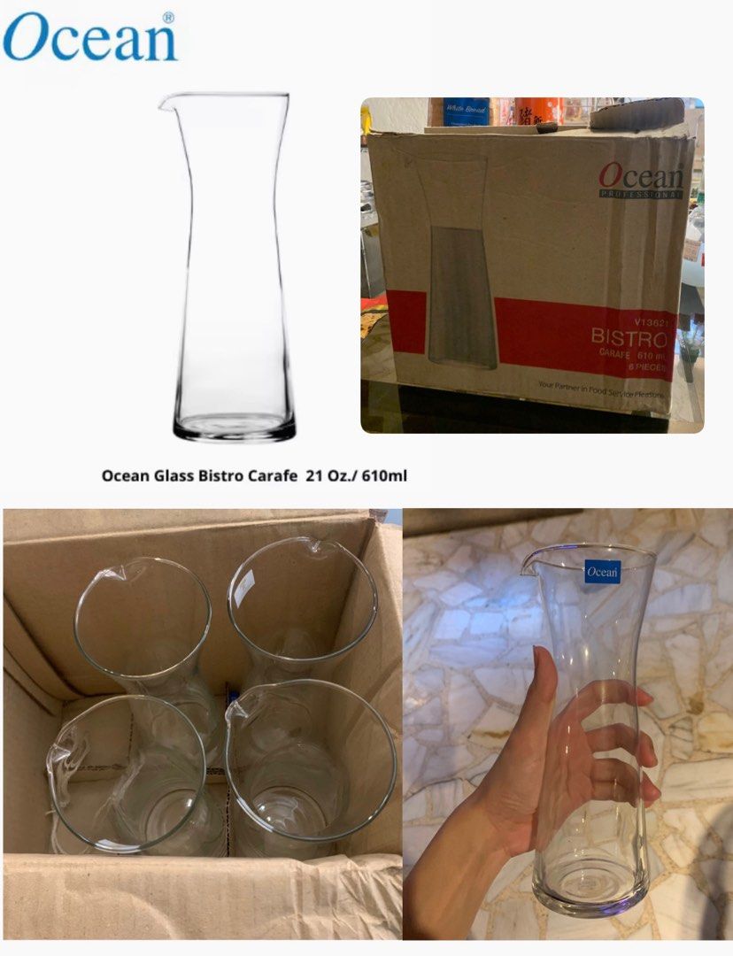 Ocean Glass carafe 610 ml (Category: Pitchers & Dispensers) located in Makati City. Submitted by xaannee (Listing ID 1383354782, Image 1). Description: 250each ₱600 take all 4pcs Bnew never used No issue no cracks Pick up at makati.