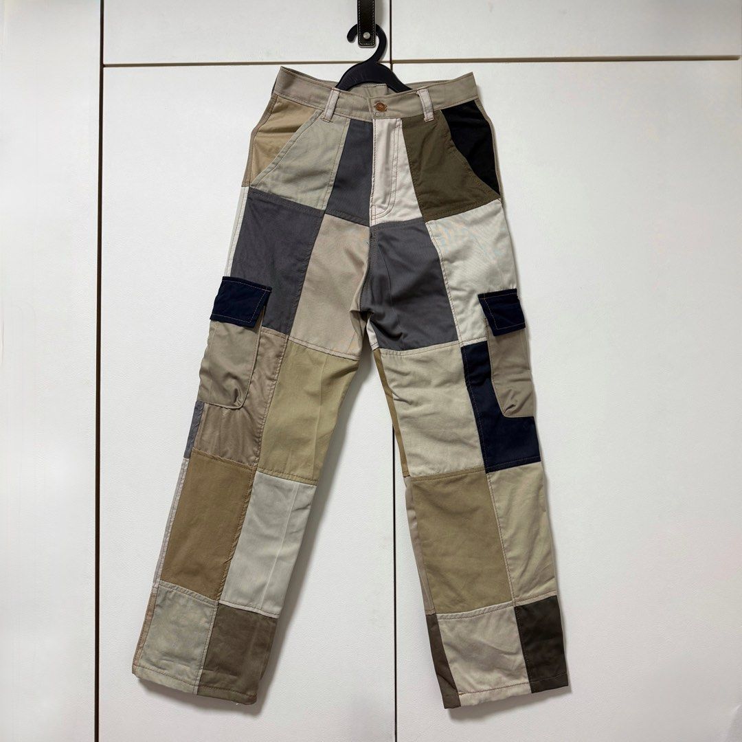 Patchwork Cargo Pants (Category: Other Bottoms) located in Singapore. Submitted by sacra.linea (Listing ID 1383383906, Image 1). Description: waist 33cm across hips 43cm across pants length 100cm Unique patchwork cargo pants in neutral tones. Features cargo pockets. Stylish and comfortable..